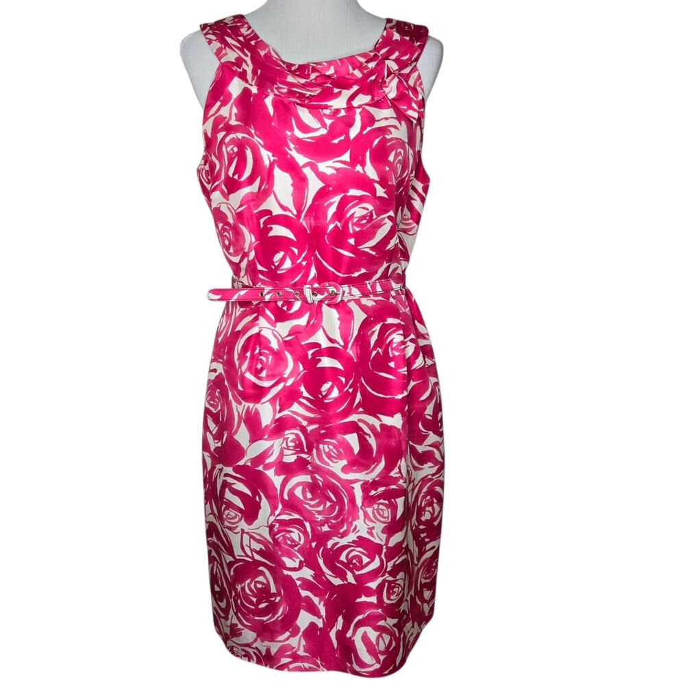 Kate Spade Minnie 100% Silk Dress Pink Floral Print Sheath Size 12 With Belt